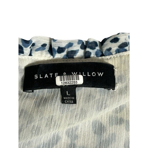 Slate & Willow Womens Blue/white Floral Layered Ruffle Boho‎ Coastal Vibe Large - Picture 6 of 12